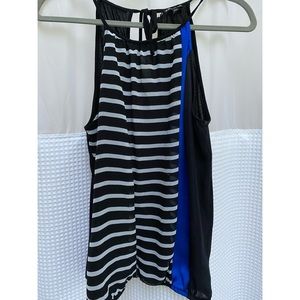 Black white and blue dress top